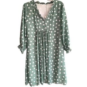 Cloe ITALTY Green Cream Polka Dot Chiffon Babydoll Ankle Dress NWT